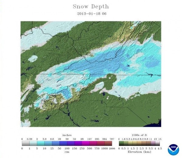 From Ray’s Weather Center Jan. 18 NOAA snowfall map Ashvegas