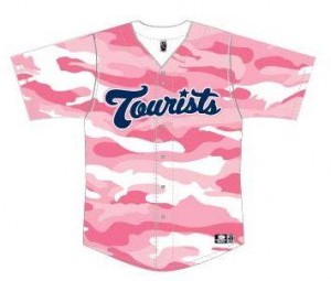 The Asheville Tourists' special jerseys for breast cancer awareness.