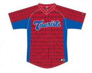 The Asheville Tourists' special Spider-Man jerseys.