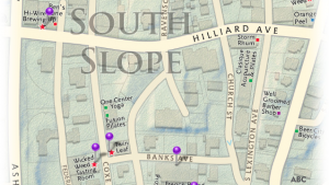 The area just south of Asheville's central business district has grown dramatically over just the past three years and has become known as the South Slope. It encompasses streets including Coxe Avenue, Banks Avenue and Buxton Street./Map courtesy of The Asheville Map
