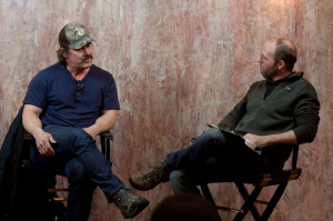 Josh Brolin, left, answers questions from Richard Handy of NYS3-The Meisner Conservatory for the Southeast during at interview at the acting school on Saturday./Photo courtesy of Marc LeMauviel and Lifework Photography
